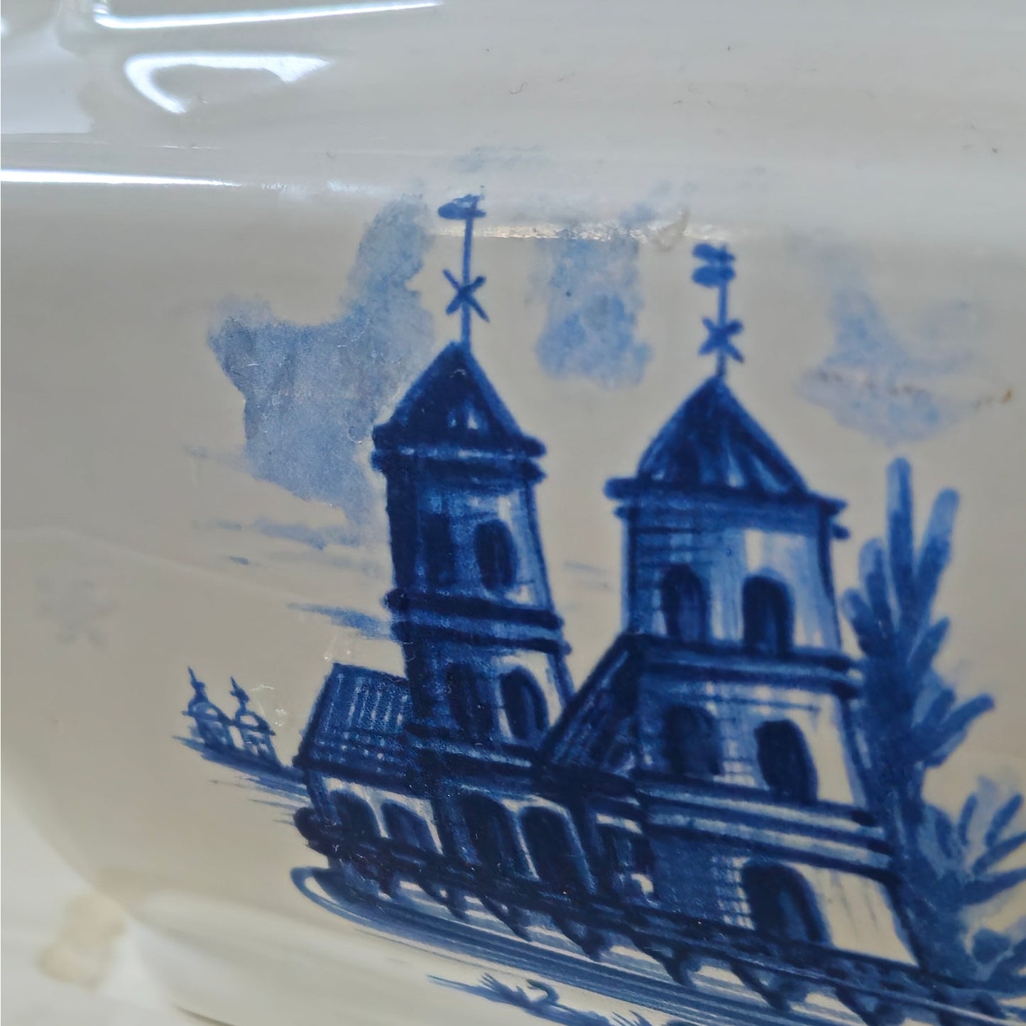 1970s Blue and White Covered Tureen with Underplate and Ladle