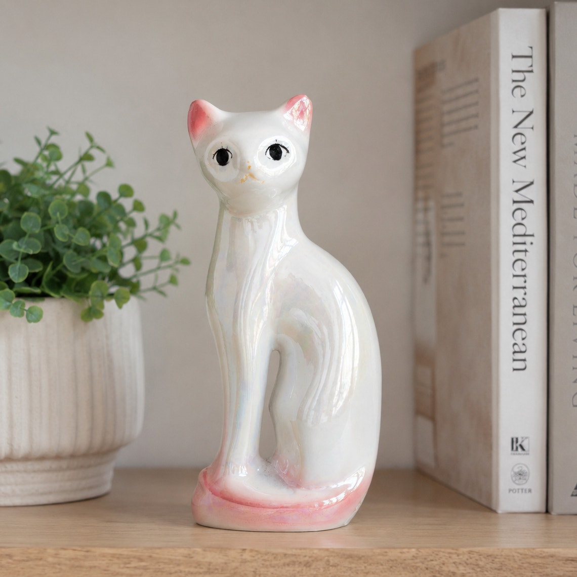 Mid-Century Iridescent Lustre Glaze Cat Figurine