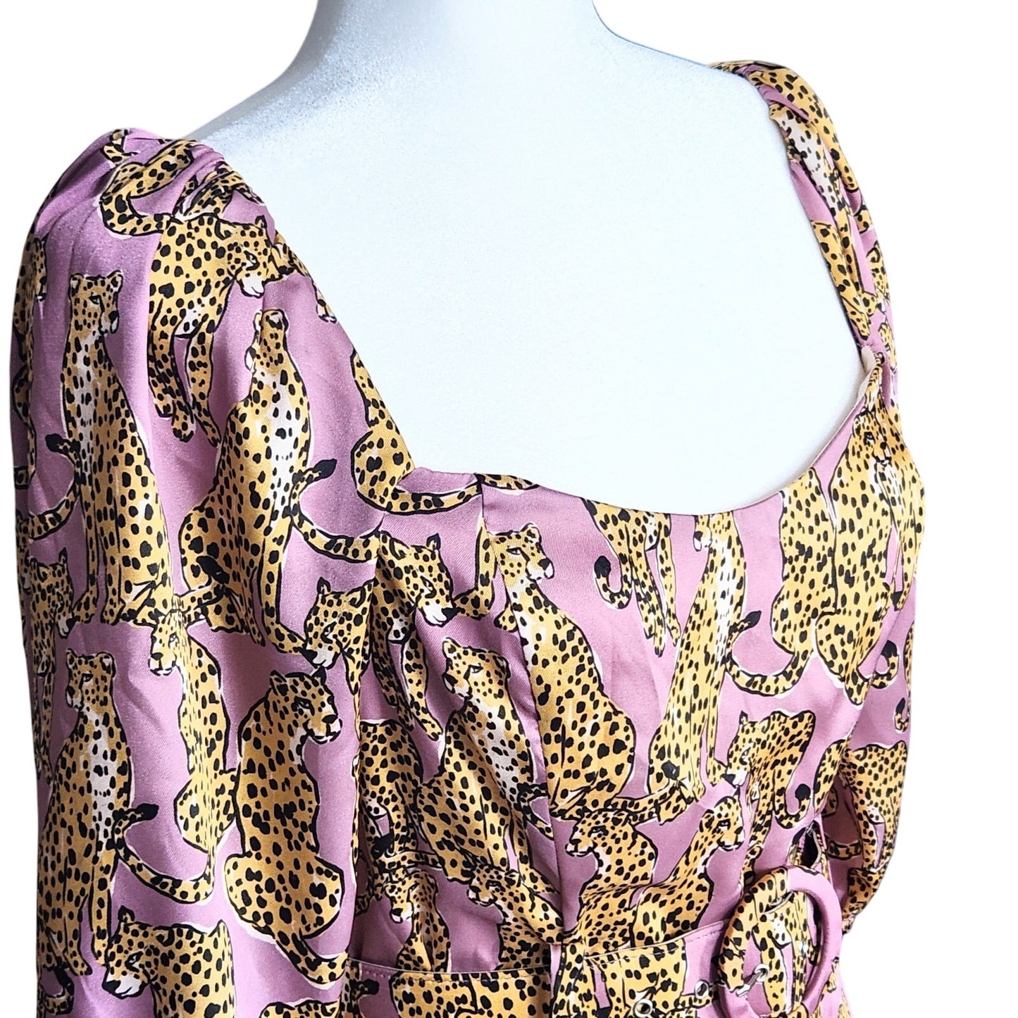 Lavender Brown Mauve Pink Cheetah Print Mini Belted Dress – Women's S