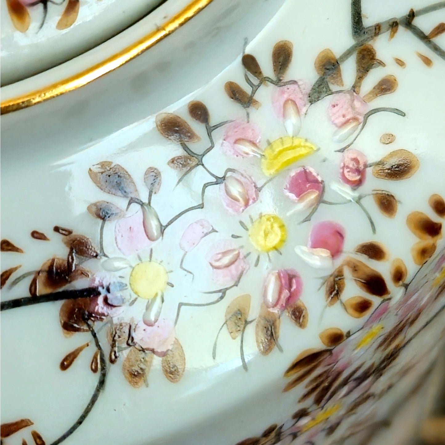 Mid-Century Japanese Cherry Blossom Porcelain Teapot with Rattan Handle | Vintage 1950s