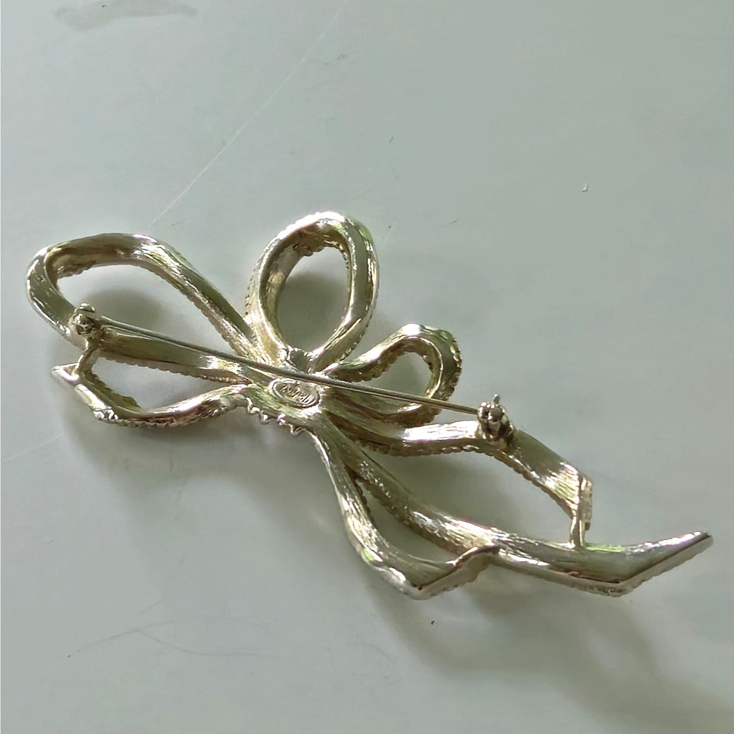 1950s Trifari Silver Tone Ribbon Bow Brooch