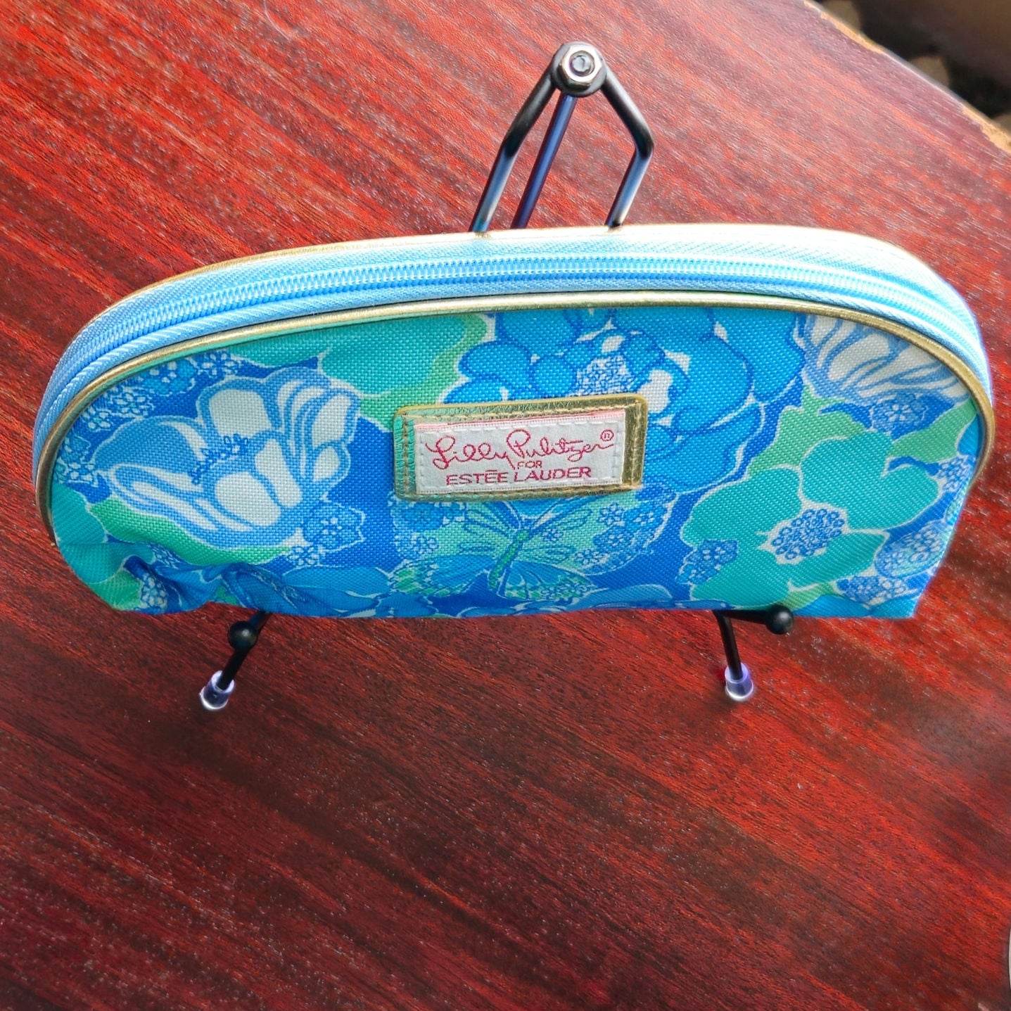 Vintage Lilly Pulitzer x Estée Lauder Makeup Bag | Y2K 2000s Turquoise Butterfly