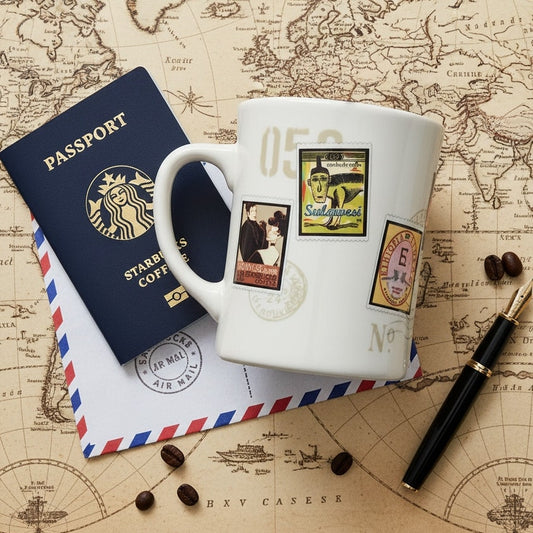 Vintage 2003 Starbucks Barista “Air Mail Stamp Series” Mug – Kenya • Espresso • Sulawesi • Colombia • Ethiopia • Viennese Blend