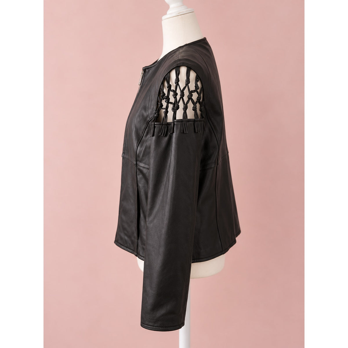 Y2K Pamela McCoy Leather Macramé Black Jacket | Women's L