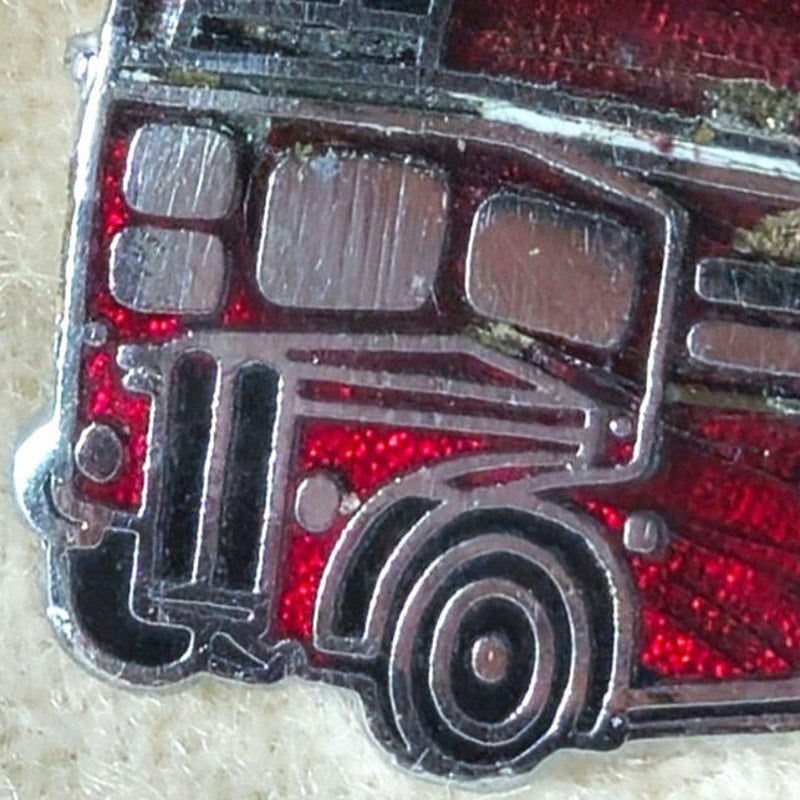 Vintage Red Double Decker Bus Brooch | 1980s Glitter Enamel London Bus Pin
