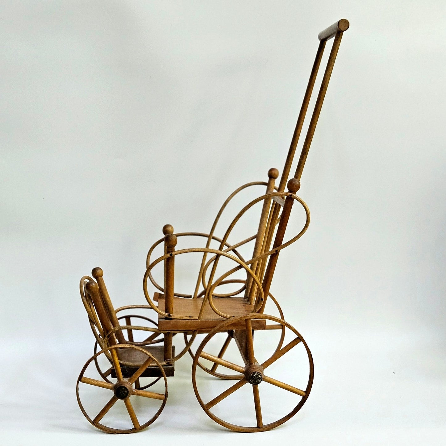 Antique Victorian Handmade Bentwood Doll Push Chair Stroller Circa 1900