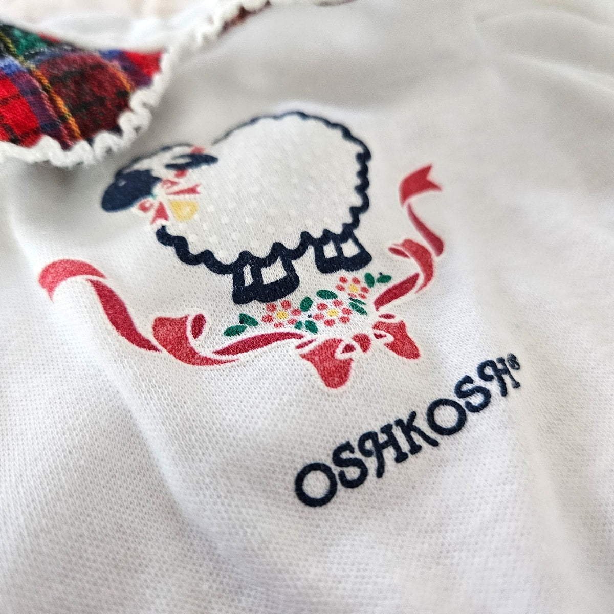 1980s OshKosh B'Gosh Denim Overalls & Tartan Blouse Set | Girls 18M