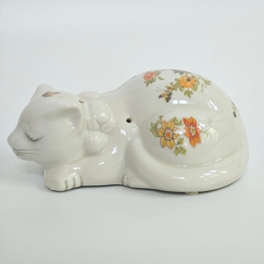 1980s East Wind San Francisco Sleeping Cat Potpourri Floral Porcelain Figurine