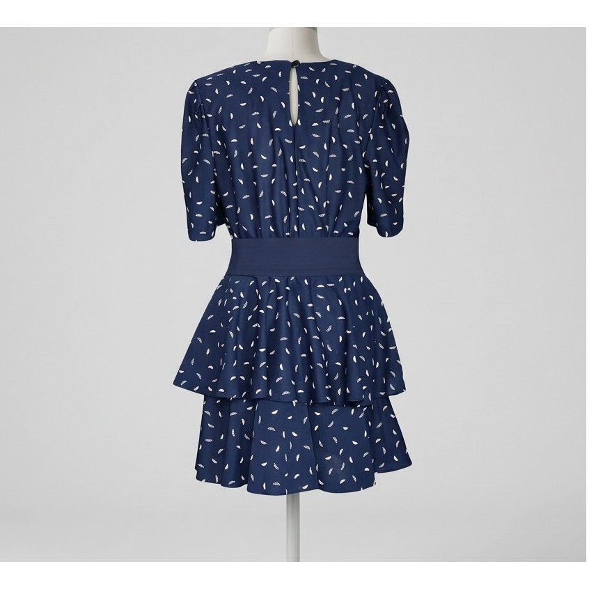 Vintage 1980s Jenny Navy Drop Waist Dress with Detachable Flounce | Women's 8