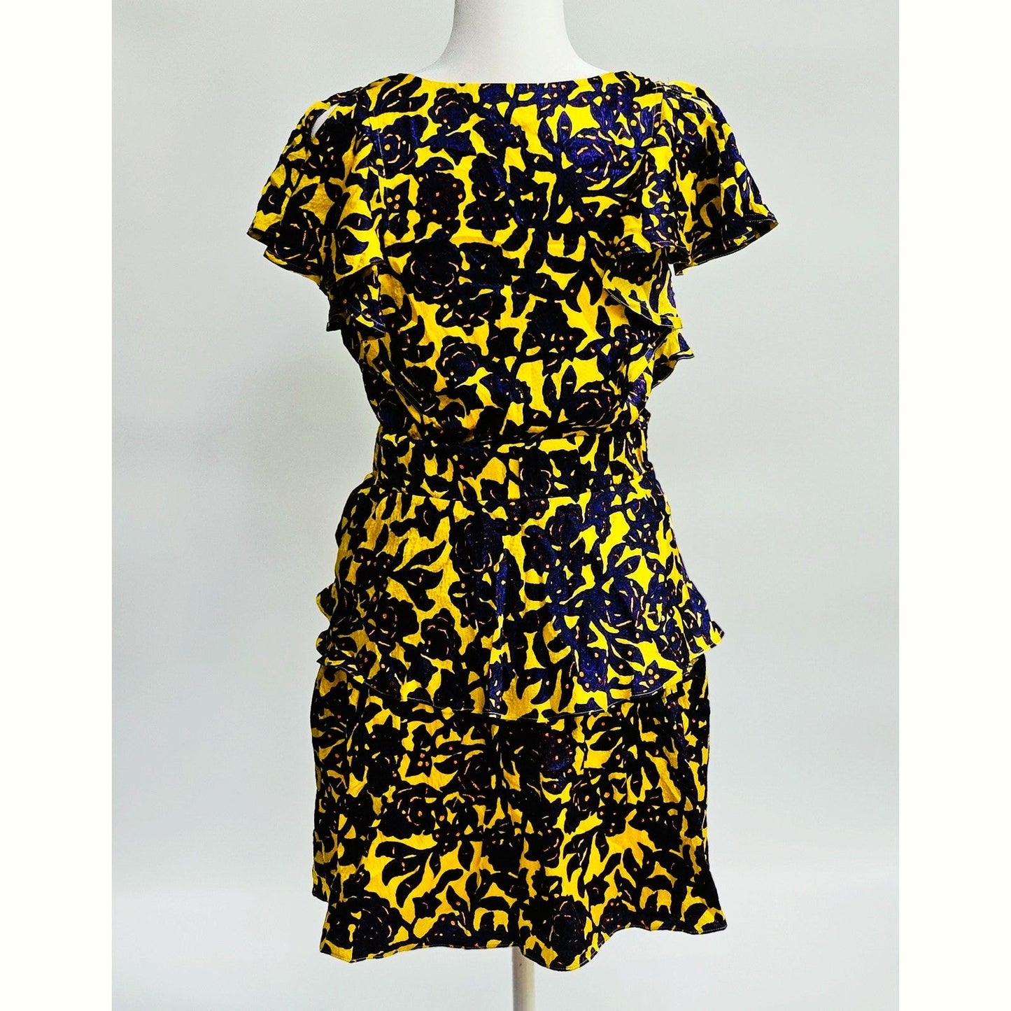 A.L.C. Viera Silk Party Dress | Floral Ruffle Mini Yellow Purple | Women's 6