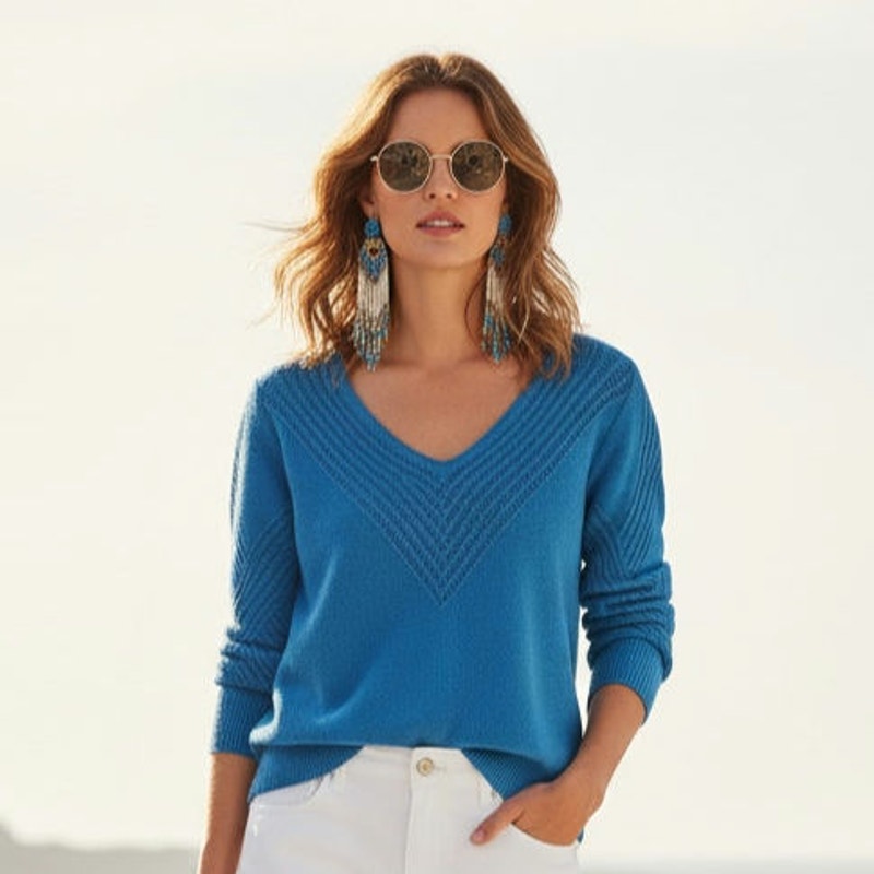 Vintage Oscar de la Renta Bright Blue Knit Sweater | 1980s Knitwear | Women's S