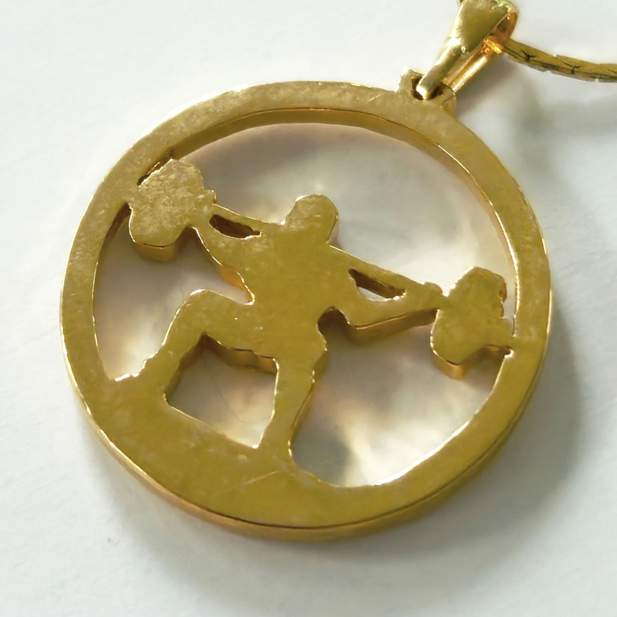 Vintage Minimalist Weightlifter Pendant Necklace | 1980s Gold Luxury Fitness