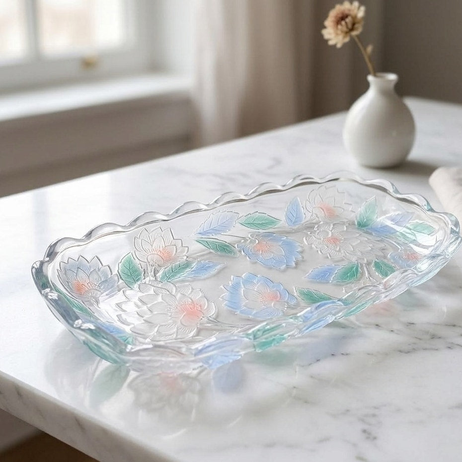 1990s Frosted Pastel Lotus Flower Tray