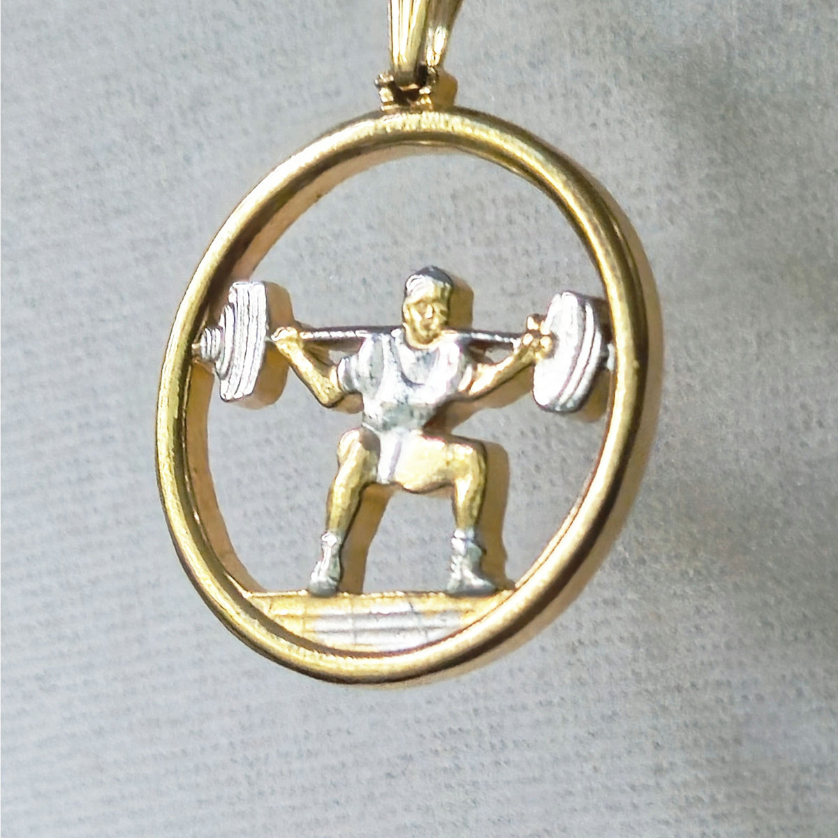 Vintage Minimalist Weightlifter Pendant Necklace | 1980s Gold Luxury Fitness