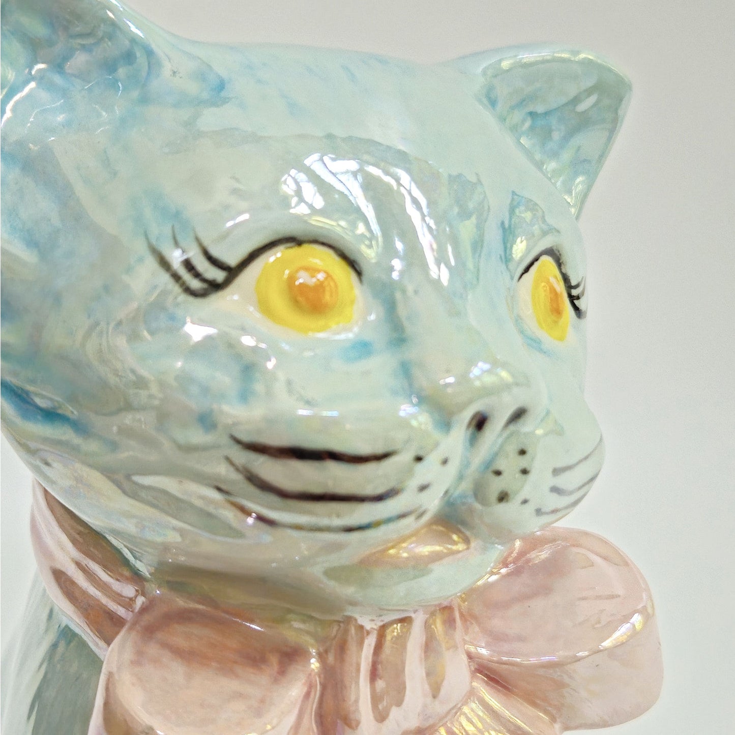 1960s Iridescent Blue Ceramic Cat Figurine