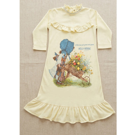 1980s Holly Hobbie Yellow Ruffle Flannel Dress | Girls 5/6
