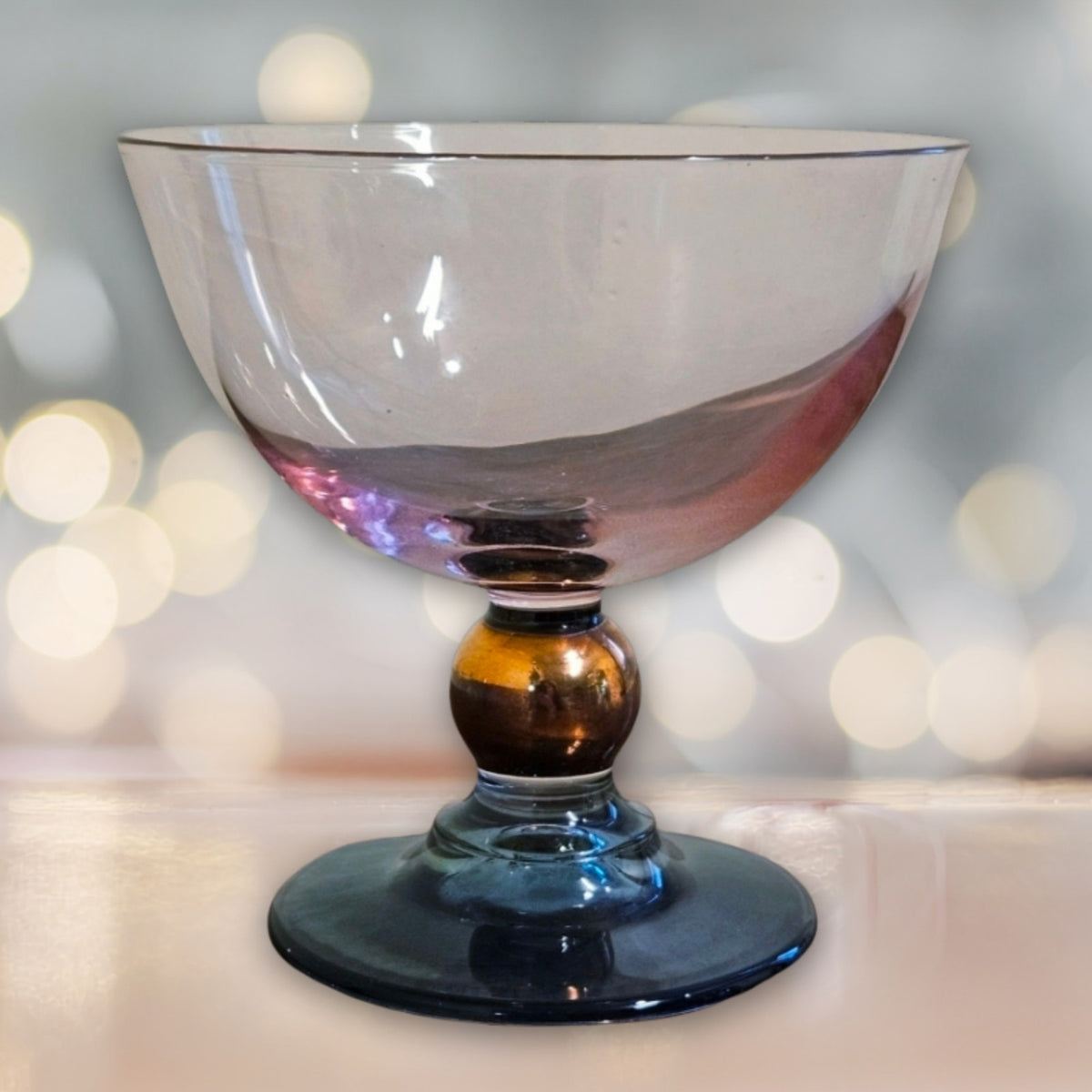 Vintage MCM Blush & Smoke Art Deco Glass Cocktail Coupes (2) | Rose Copper Teal