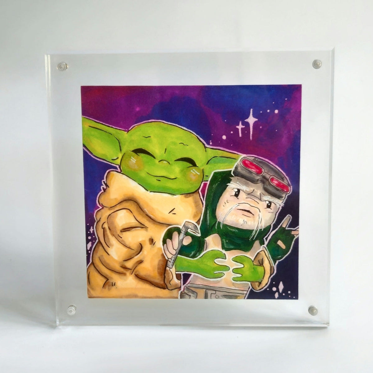 Original Framed Star Wars Grogu & Babu Frik Fan Art