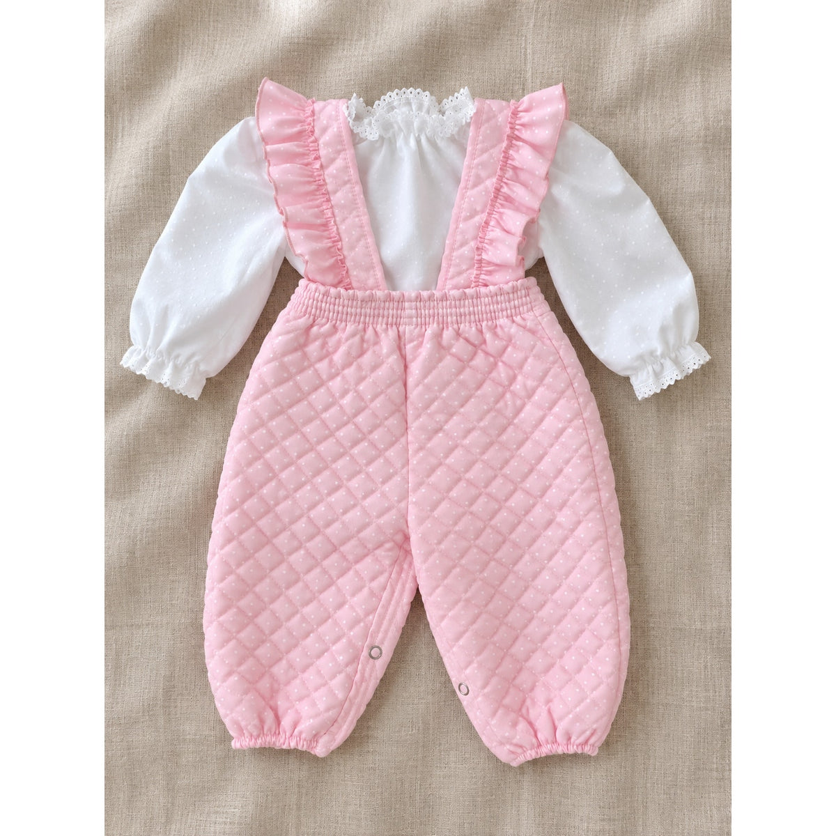 1980s Mothercare Pink Quilted Romper & Blouse | Girls 6-9M