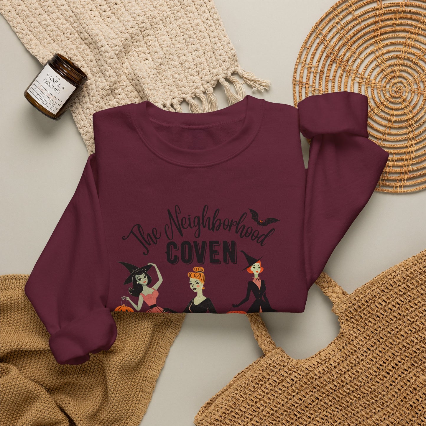 The Neighborhood Coven Sweatshirt — Vintage Halloween Witch Crewneck