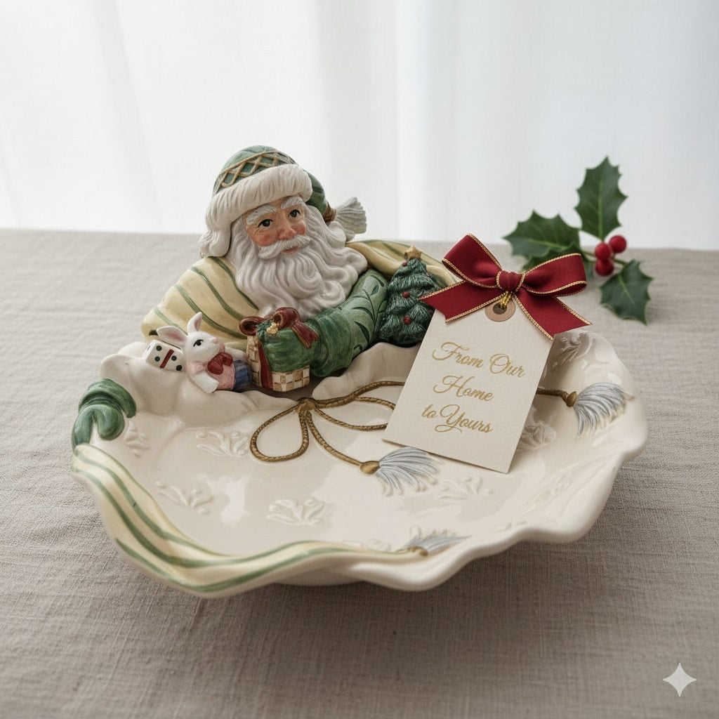 Fitz & Floyd Classics Santa Serving Bowl | Vintage 1990s Holidays Centerpiece