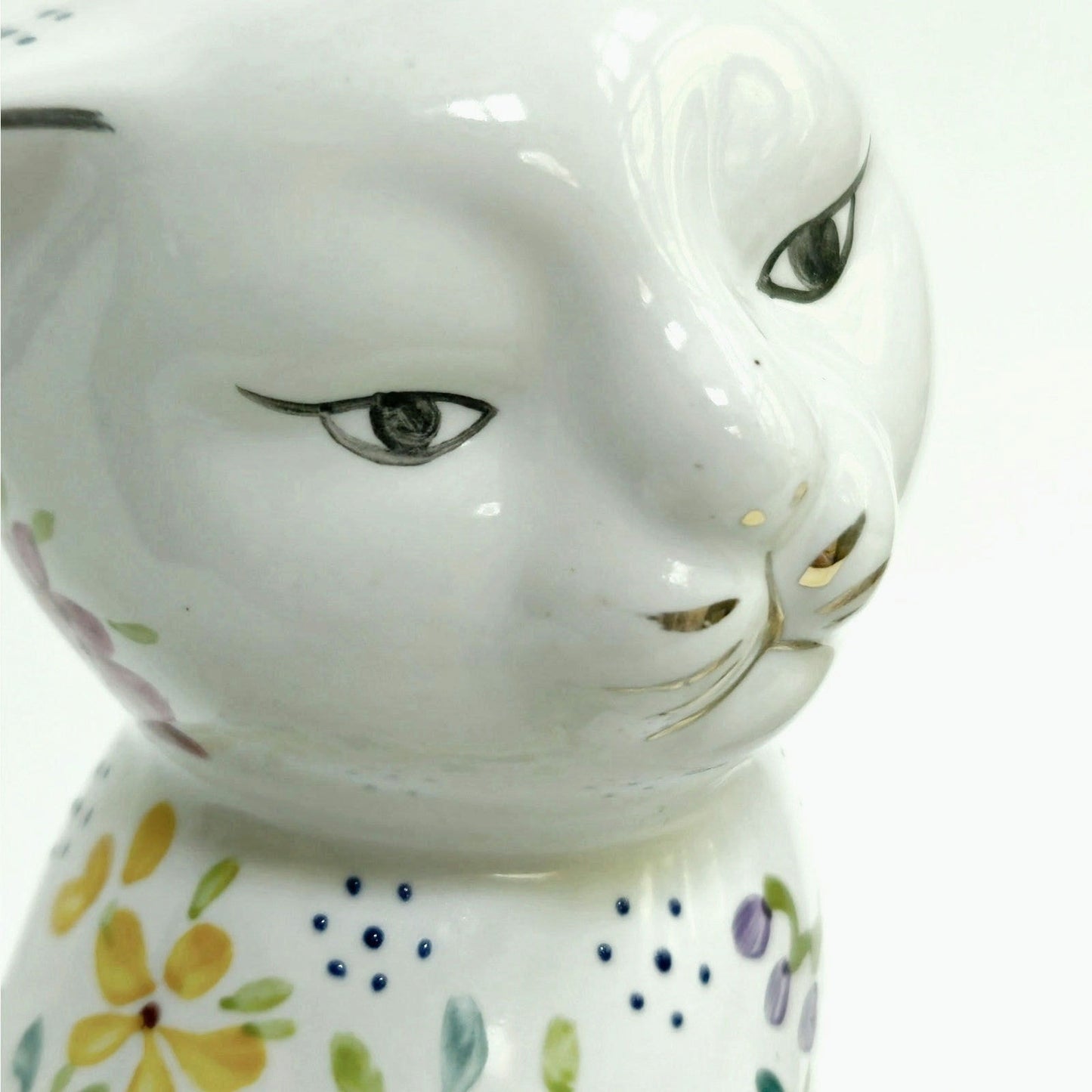 1970s Pair of White Floral Cat Figurines