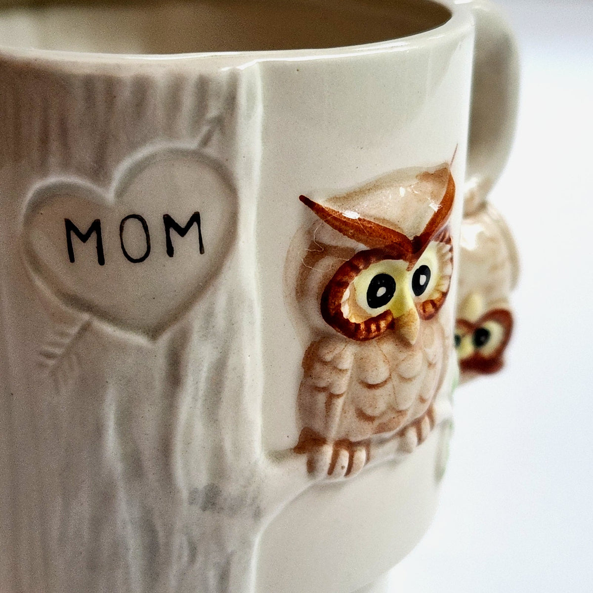 Vintage Enesco Owl Mom Stacking Mug | 1970s Ceramic Coffee Cup Mother's Day Gift