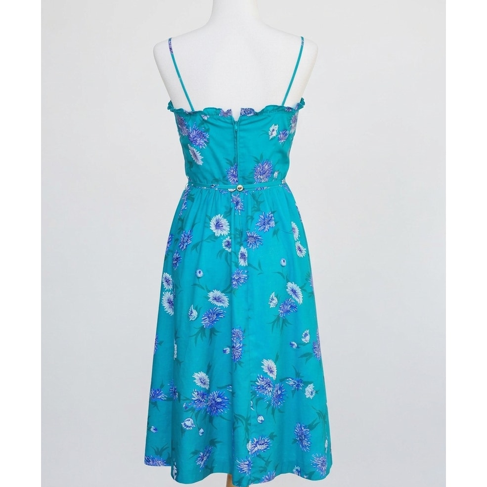 1970s Malia of Honolulu Teal Floral Sundress | Women's 6-8