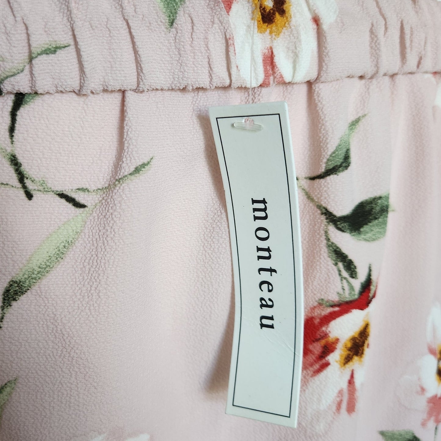 Monteau NWT Women's Off Shoulder Blush Pink Floral Tie Sleeve Blouse | Size M