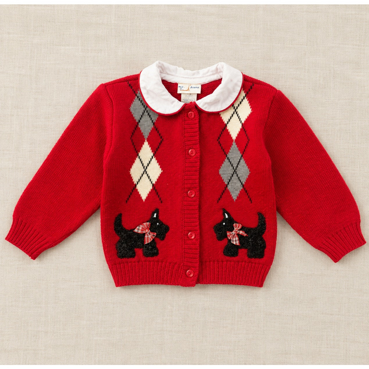 Vintage 1990s Toddler Girls Red Scottie Dog Sweater Cardigan B.T. Kids 2T
