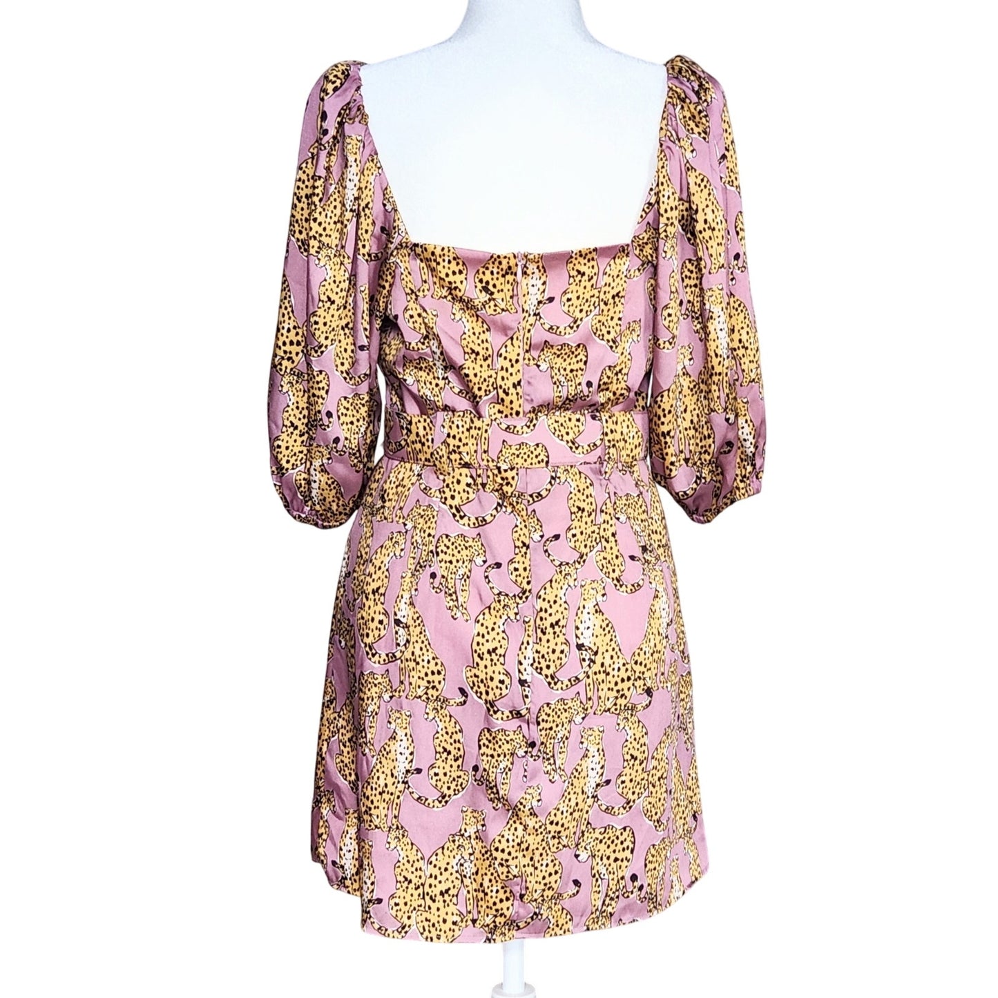 Lavender Brown Mauve Pink Cheetah Print Mini Belted Dress – Women's S