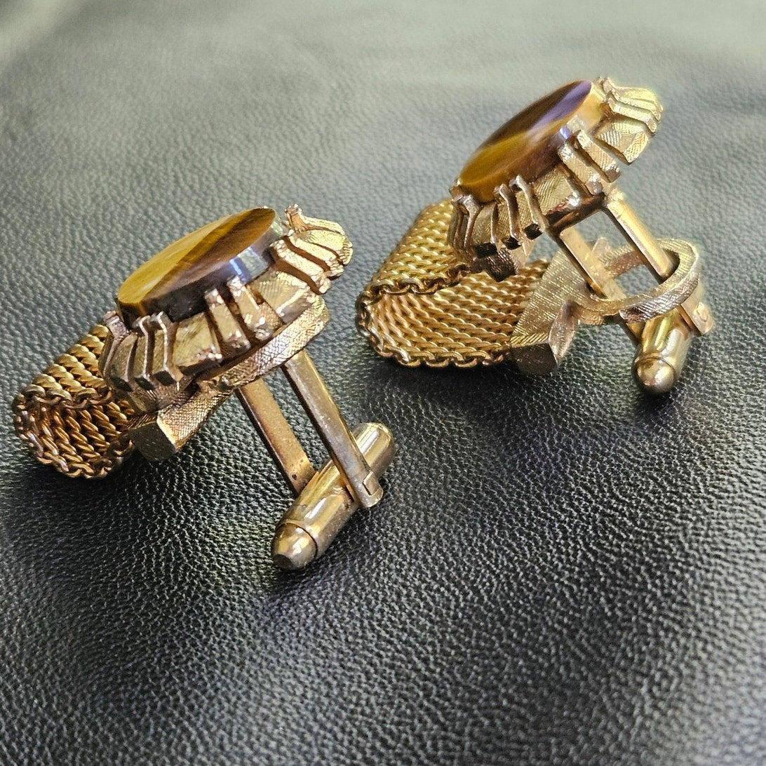 MCM Dante Tiger Eye Mesh Wrap Cufflinks