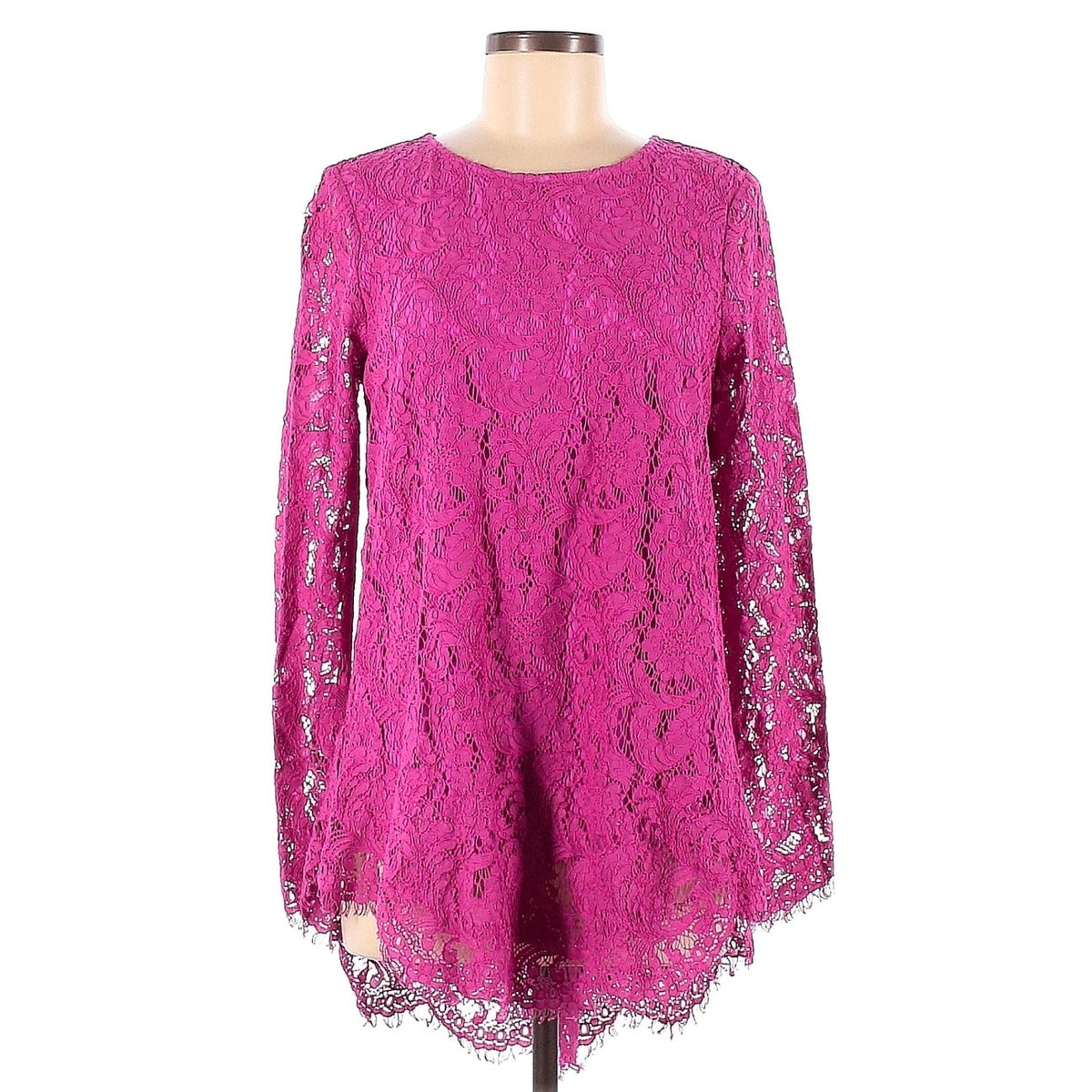 Adam Lippes Collective Magenta Pink Lace Long Sleeve Tunic Top | Women's 8