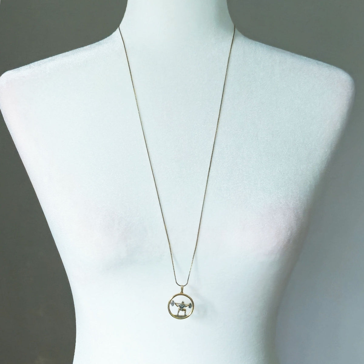 Vintage Minimalist Weightlifter Pendant Necklace | 1980s Gold Luxury Fitness