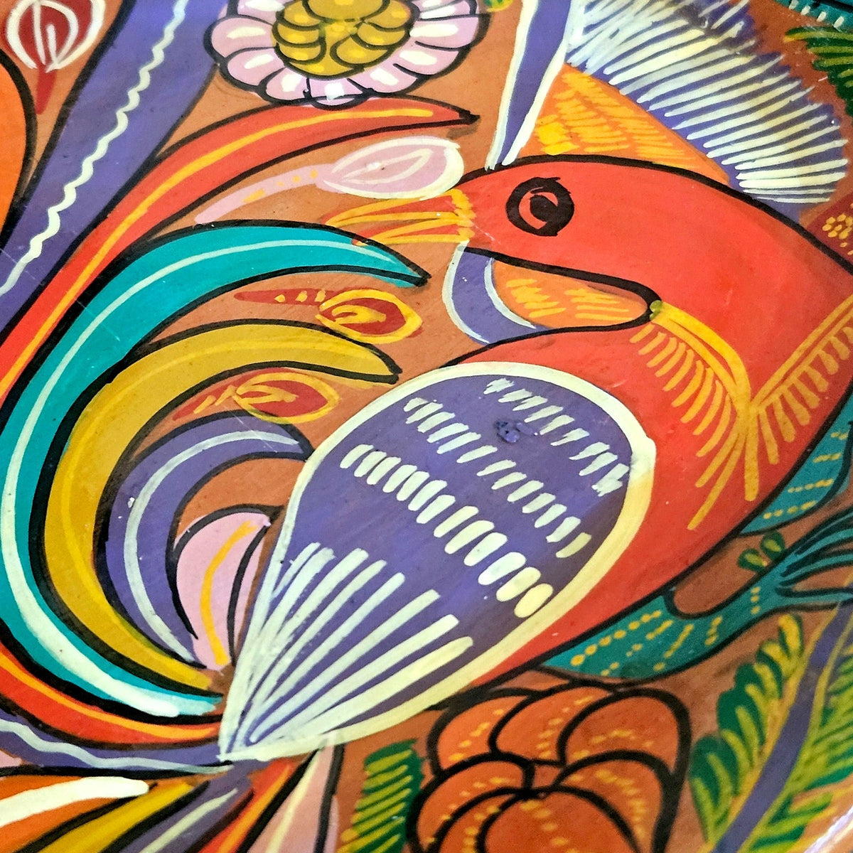 1970s Hand Painted Terracotta Fish Plaque