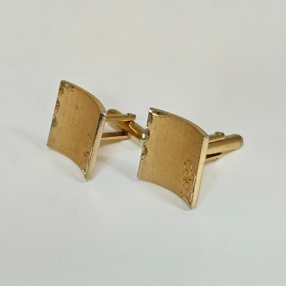 MCM Swank Engraved Square Gold Tone Cufflinks
