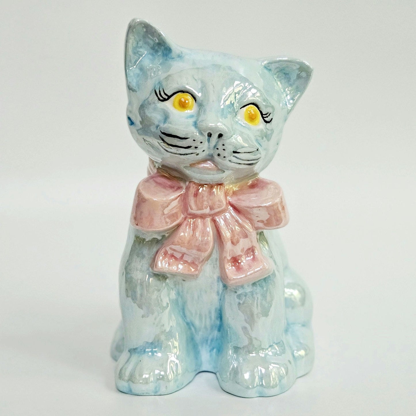 1960s Iridescent Blue Ceramic Cat Figurine
