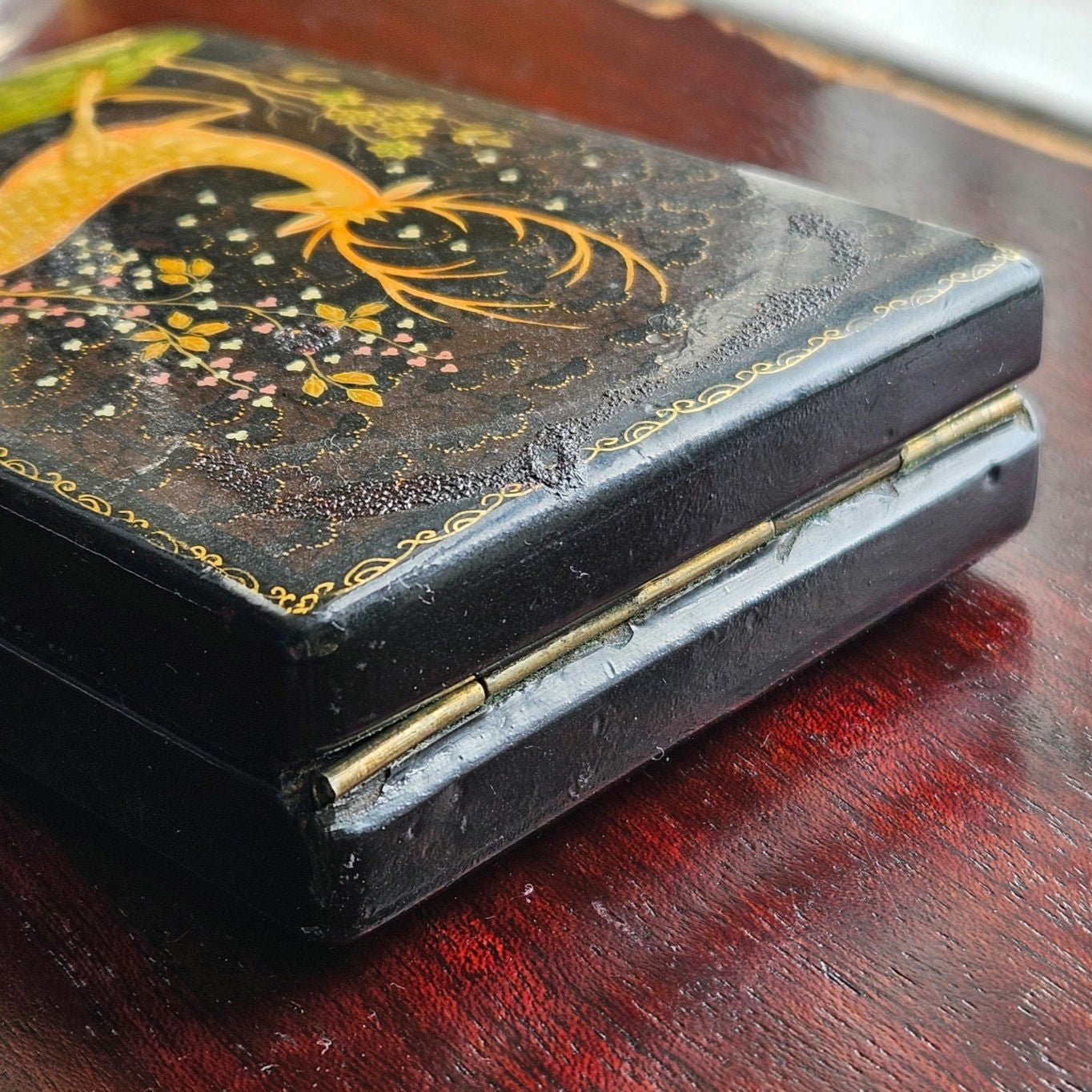 Kholuy Russian Lacquer Miniature Box | Signed & Hand Painted Deer Lan Scene