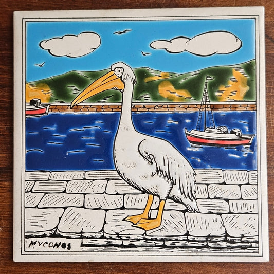 1970s Mykonos Pelican Greek Ceramic Tile