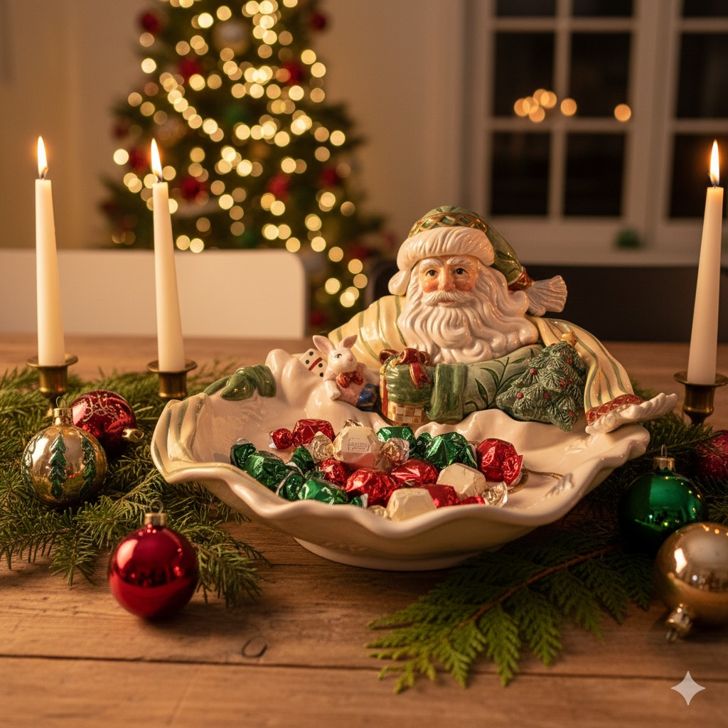Fitz & Floyd Classics Santa Serving Bowl | Vintage 1990s Holidays Centerpiece