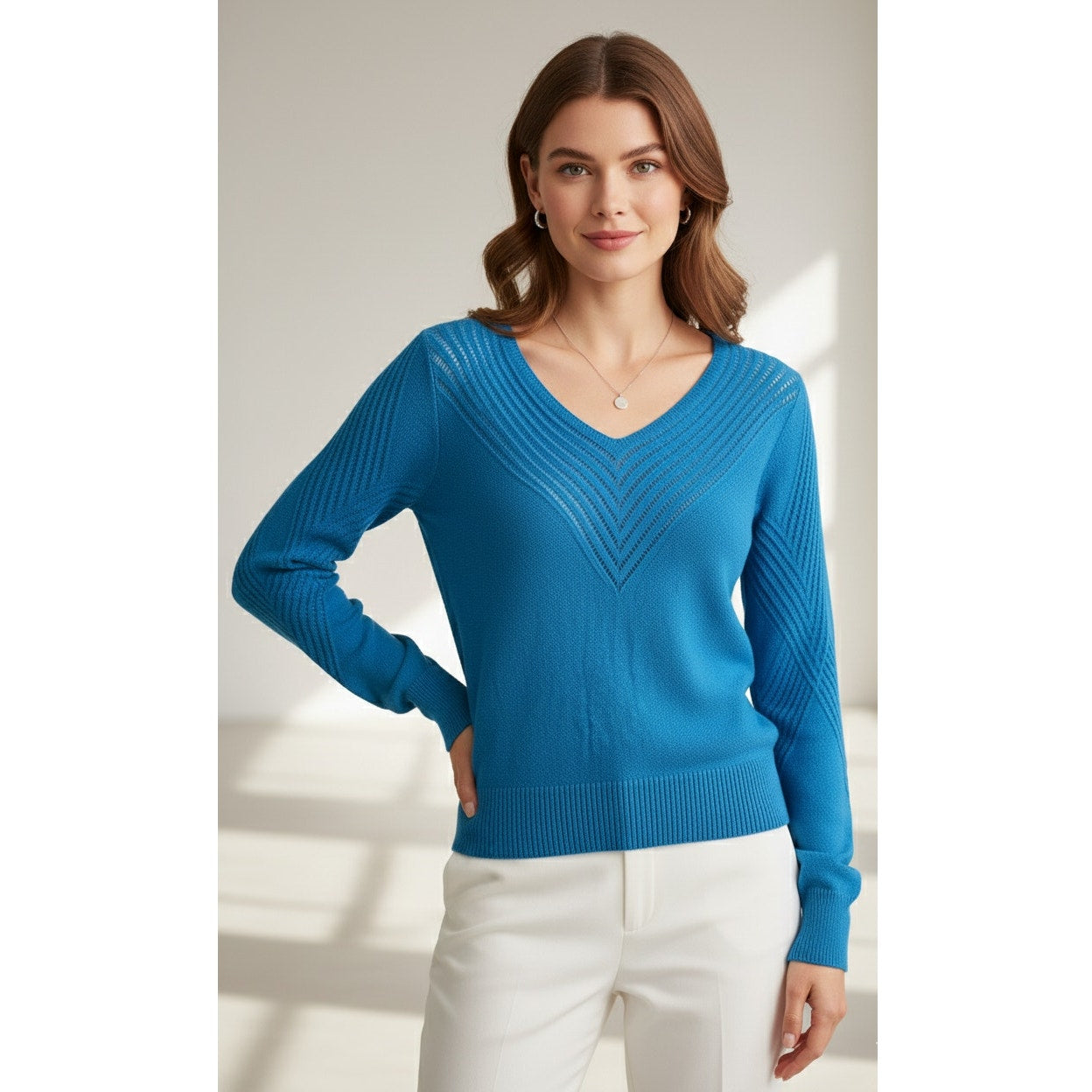 1980s Bright Blue V-Neck Sweater | Women's S