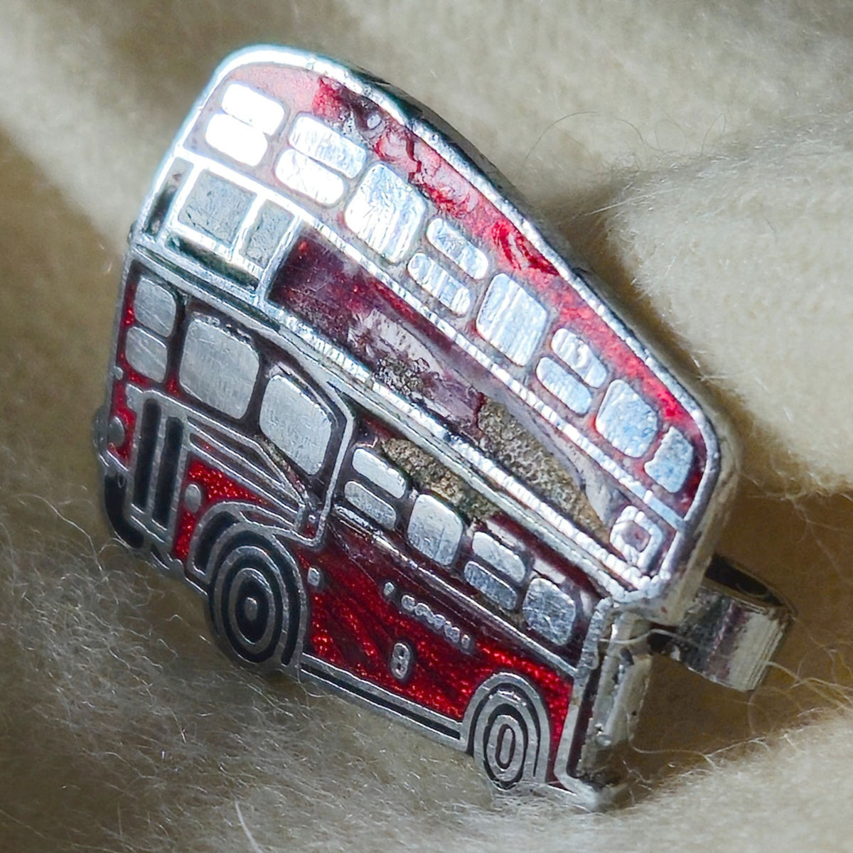 Vintage Red Double Decker Bus Brooch | 1980s Glitter Enamel London Bus Pin