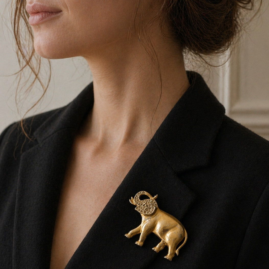 Mid-Century Gold Tone Elephant Brooch