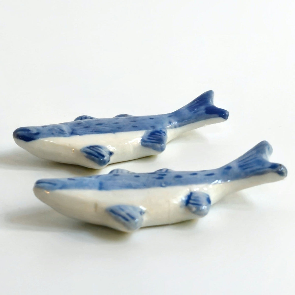 1970s Blue & White Fish Chopstick Rests (Set of 4)