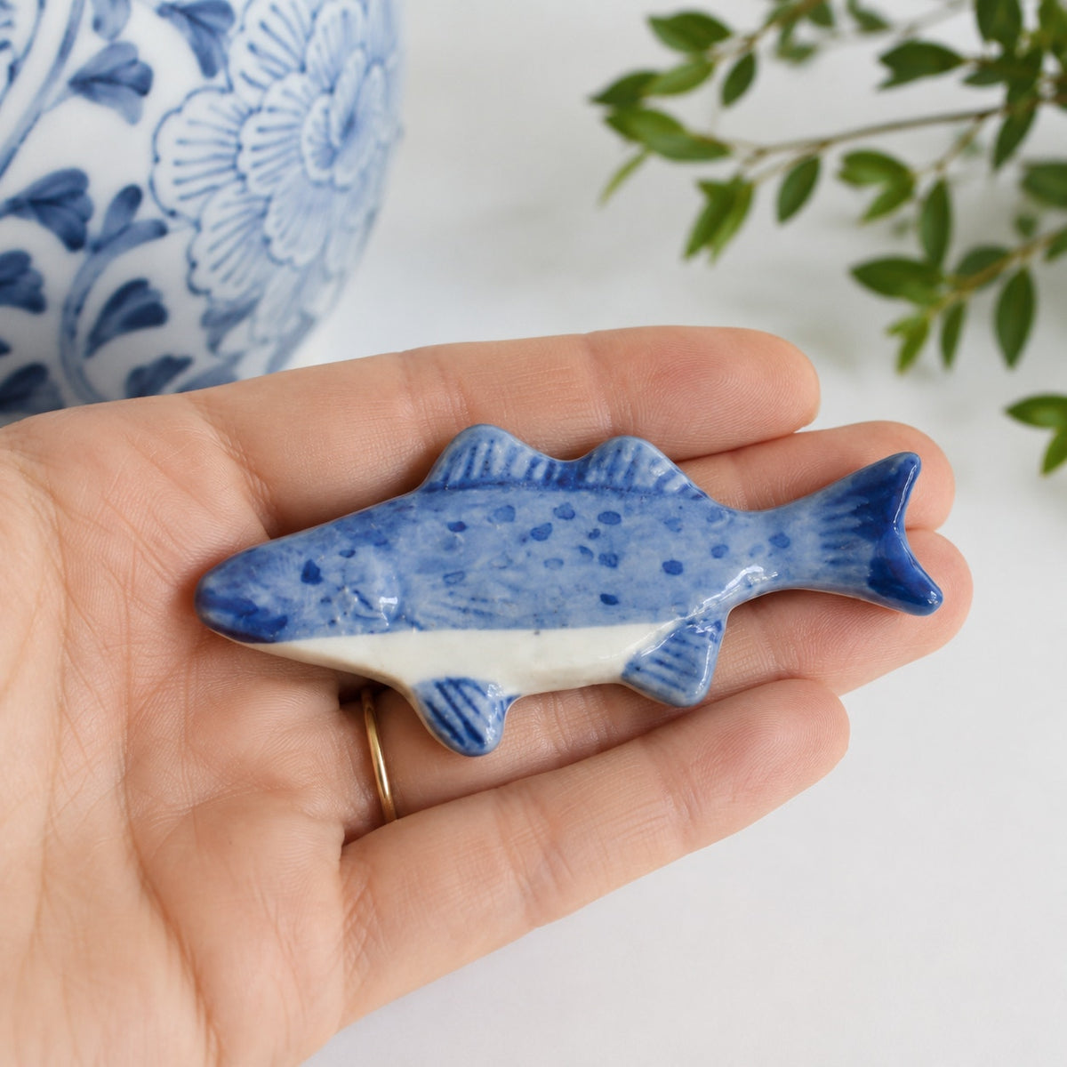 1970s Blue & White Fish Chopstick Rests (Set of 4)