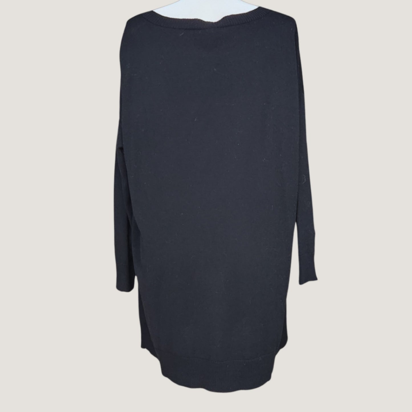 100% Italian Merino Wool Black Tunic Sweater | Women's M