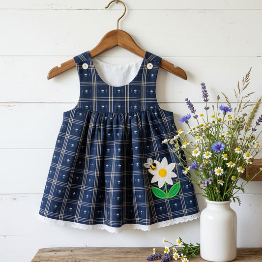 Vintage 1980s Good Lad Plaid Toddler Dress with Daisy & Bee Appliqué – NWT Baby Girls 18M