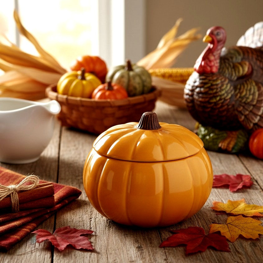 🎃 Williams Sonoma Pumpkin Lidded Bowl – Ceramic Covered Dish – Autumn Serveware