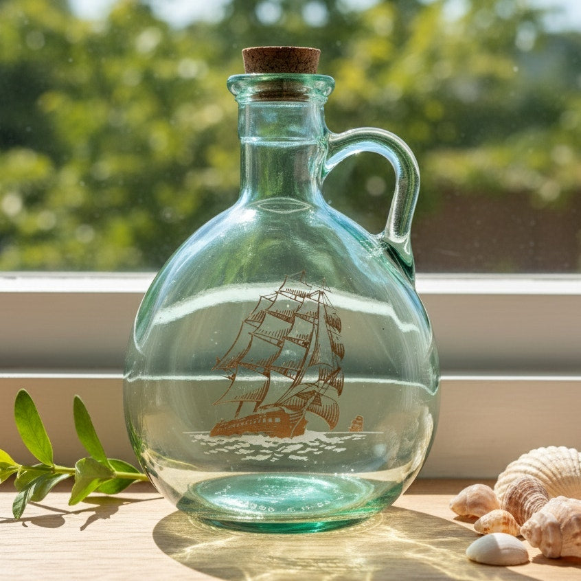 Vintage MCM Old Fitzgerald Green Glass Flagship Decanter Bottle | 1960s Barware