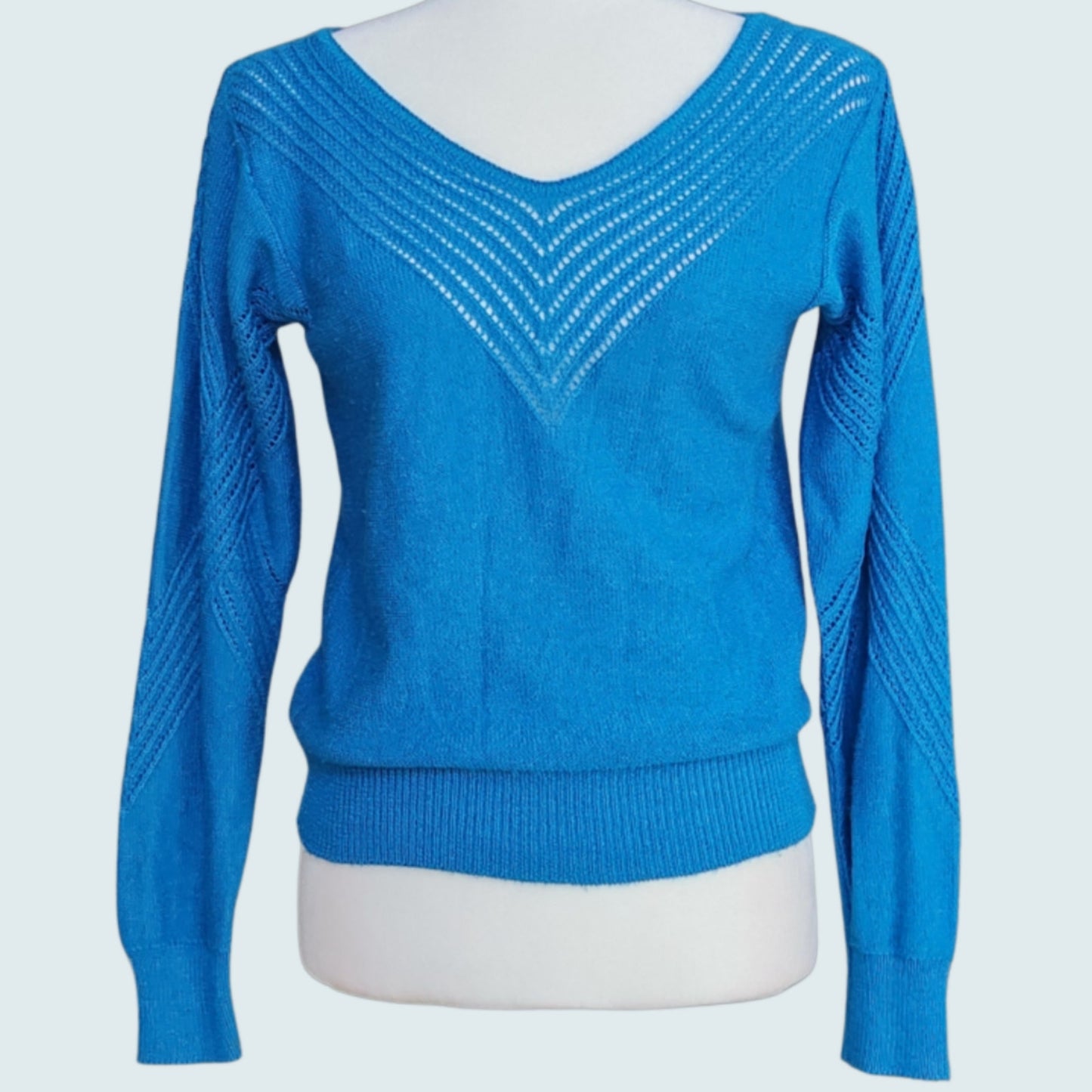 Vintage Oscar de la Renta Bright Blue Knit Sweater | 1980s Knitwear | Women's S
